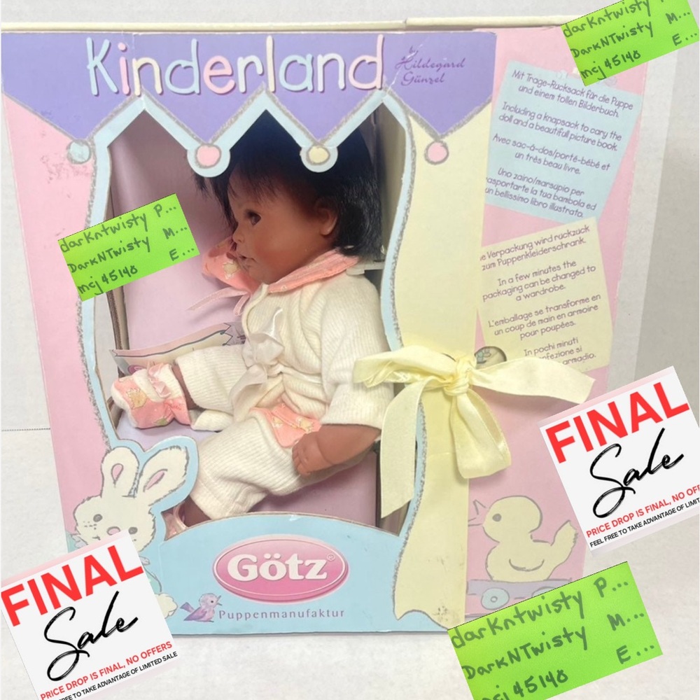 Kinderland Gotz Hand Signed African American Baby Girl Doll In Box W accessories